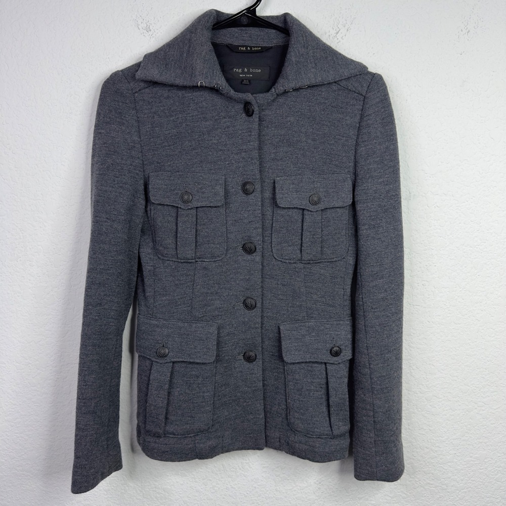 Rag & Bone Field Jacket Womens XS Gray Wool Military Cargo Utility Dark Academia